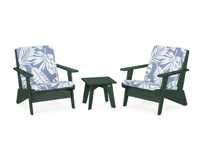 POLYWOOD® Riviera Modern Lounge 3-Piece Set in Green / Leaf Sky Blue