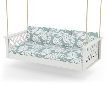 POLYWOOD® Chippendale Daybed Swing in White / Leaf Glacier Spa