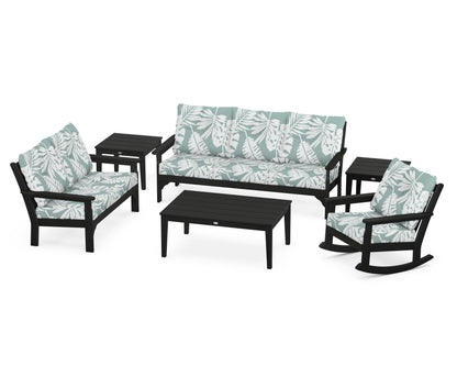 POLYWOOD® Vineyard 6-Piece Deep Seating Set in Black / Leaf Glacier Spa