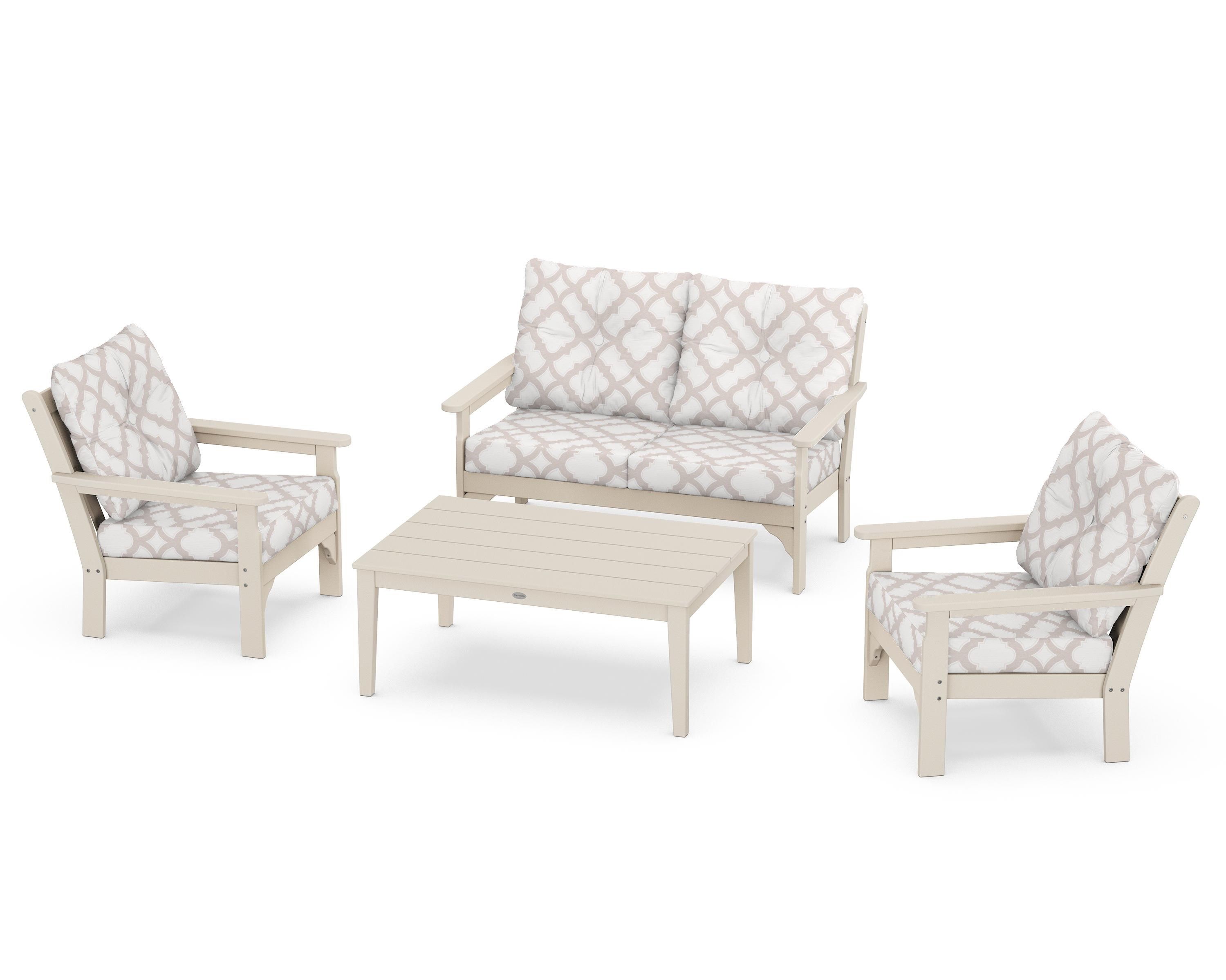 POLYWOOD® Vineyard 4-Piece Deep Seating Set in Sand / Trellis Dune Burlap