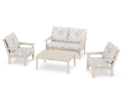 POLYWOOD® Vineyard 4-Piece Deep Seating Set in Sand / Trellis Dune Burlap