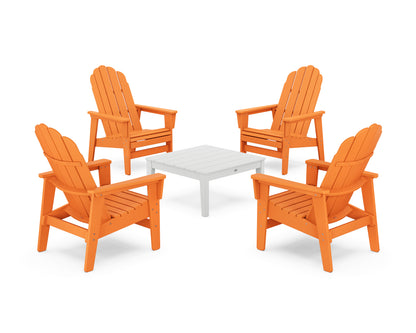 POLYWOOD® 5-Piece Vineyard Grand Upright Adirondack Chair Conversation Group in Tangerine / White