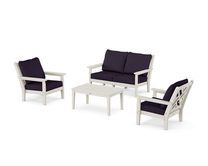 POLYWOOD® Chippendale 4-Piece Deep Seating Set with Loveseat in Sand / Navy Linen
