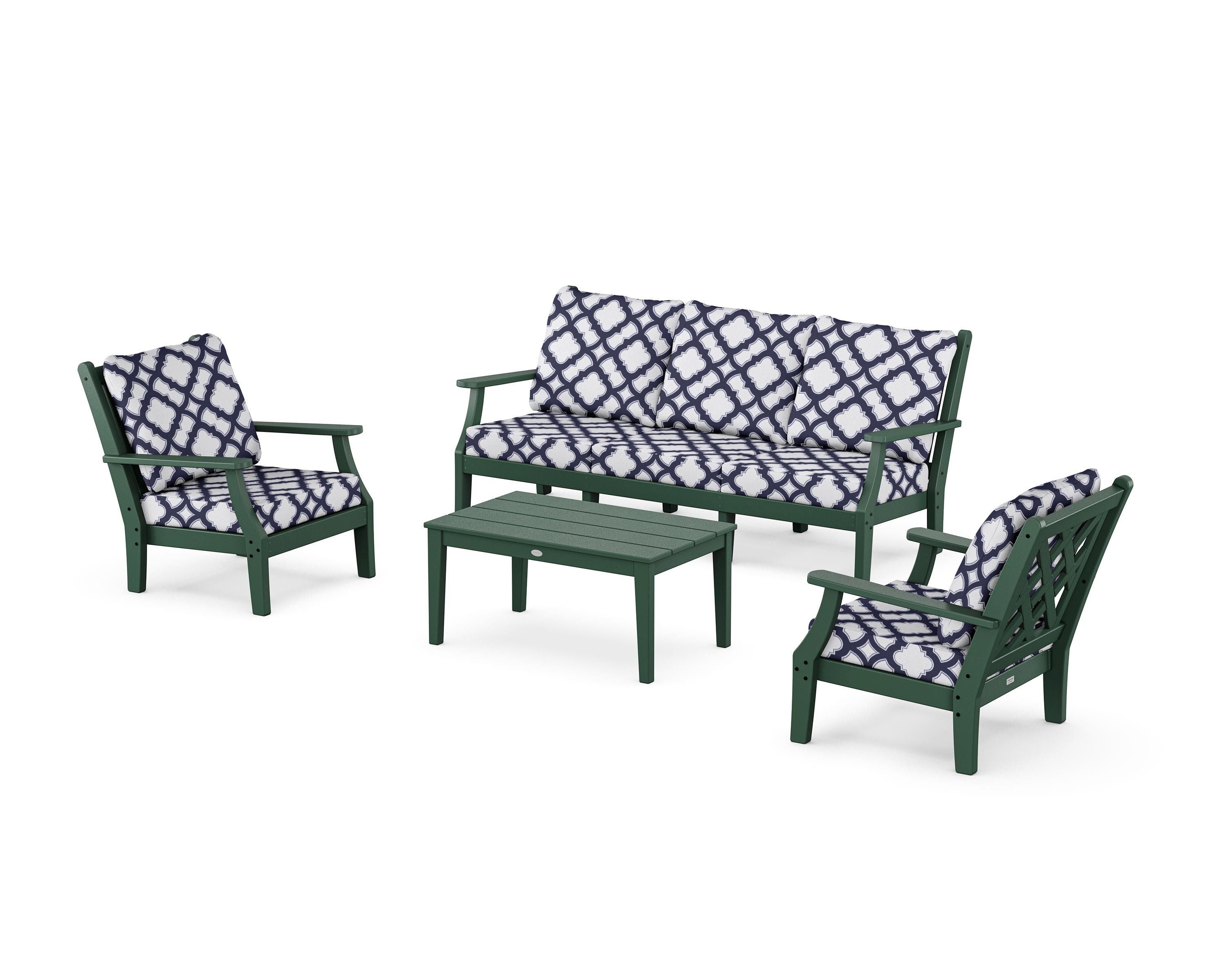 Country Living Wovendale 4-Piece Deep Seating Set with Sofa in Green / Trellis Navy