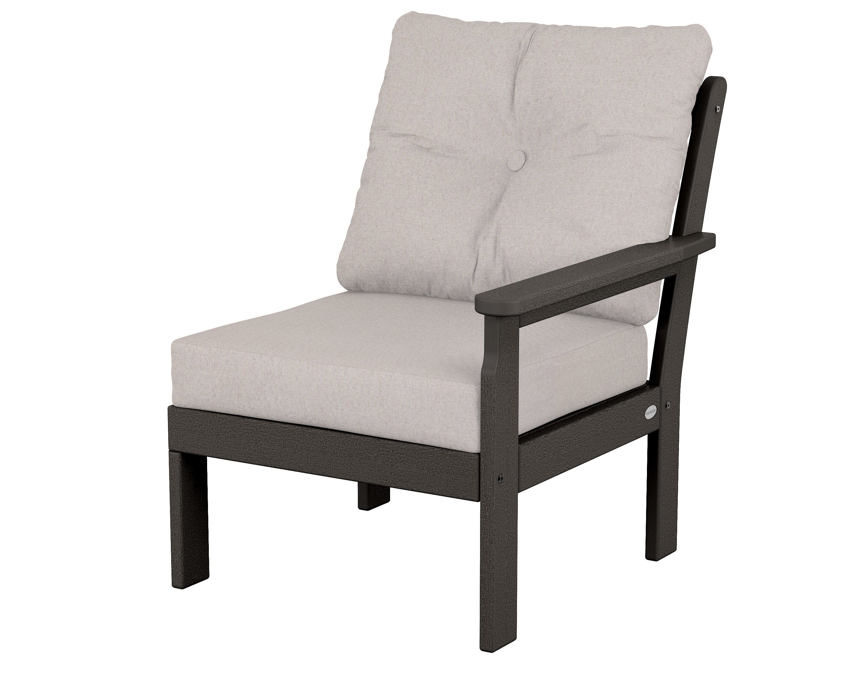 POLYWOOD® Vineyard Modular Right Arm Chair in Vintage Coffee / Dune Burlap