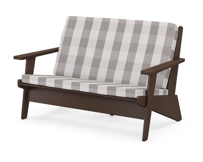 POLYWOOD® Riviera Modern Lounge Loveseat in Mahogany / Buffalo Plaid Grey Mist