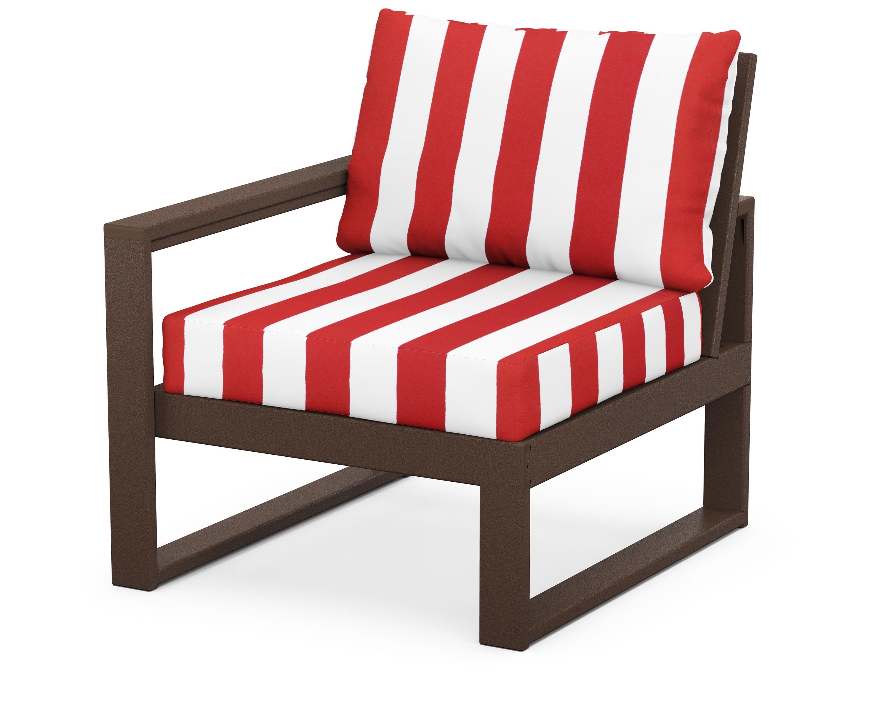 POLYWOOD® EDGE Modular Left Arm Chair in Mahogany / Cabana Stripe Crimson