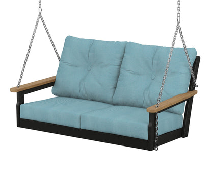 POLYWOOD® Vineyard Deep Seating Swing in Black / Natural / Lattice Sky Blue