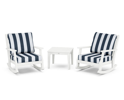 Country Living Wovendale 3-Piece Deep Seating Rocker Set in White / Cabana Stripe Marine Indigo