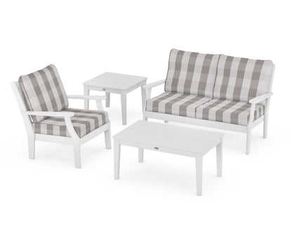 POLYWOOD® Braxton 4-Piece Deep Seating Set in White / Buffalo Plaid Grey Mist