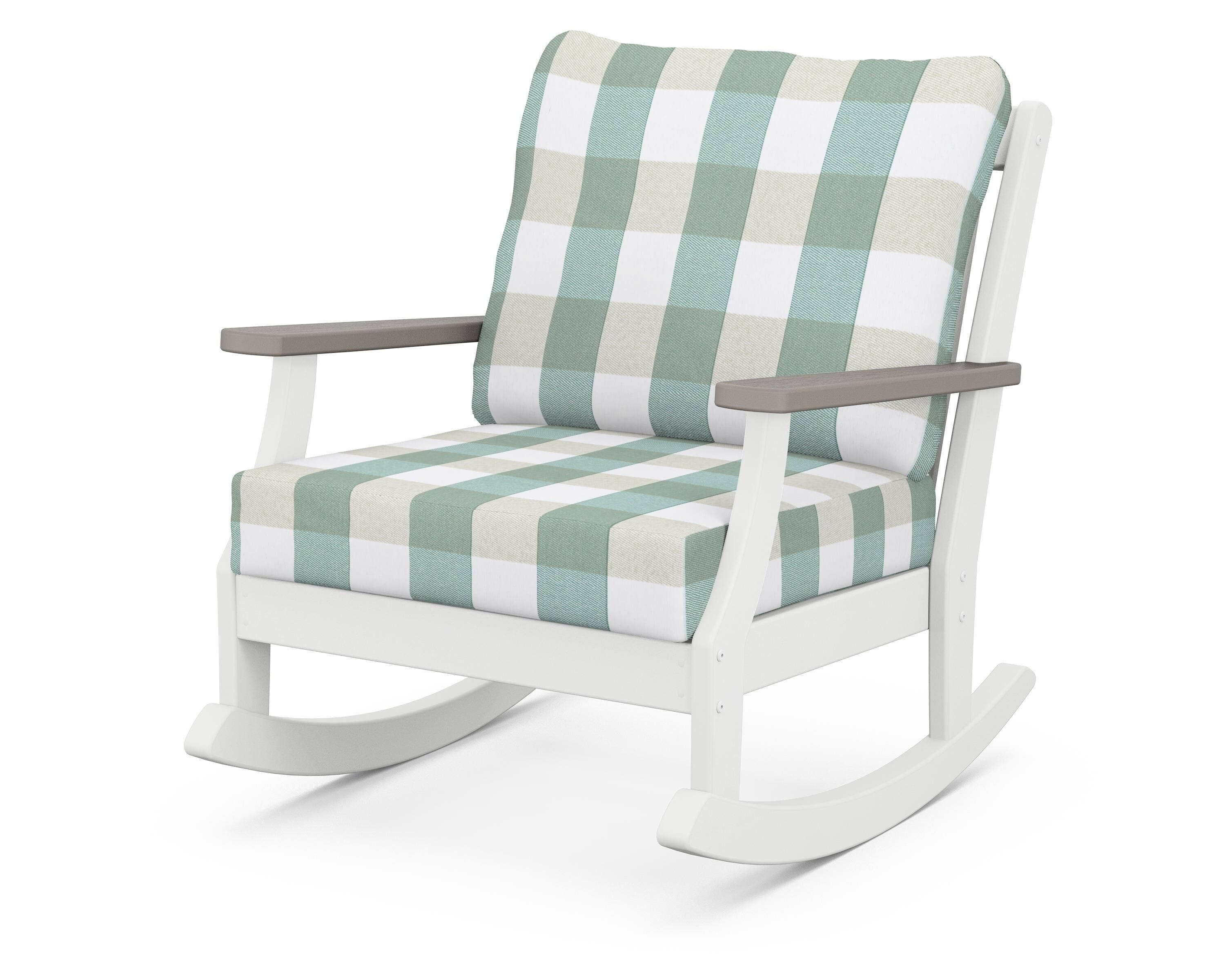 POLYWOOD® Braxton Deep Seating Rocking Chair in White / Driftwood / Buffalo Plaid Glacier Spa