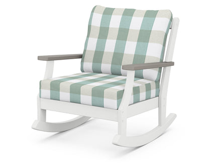 POLYWOOD® Braxton Deep Seating Rocking Chair in White / Driftwood / Buffalo Plaid Glacier Spa