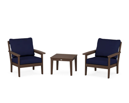 Country Living Cottage 3-Piece Deep Seating Set in Mahogany / Navy