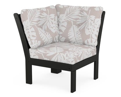 POLYWOOD® Vineyard Modular Corner Chair in Black / Leaf Dune Burlap