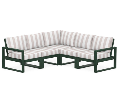 POLYWOOD® EDGE 5-Piece Modular Deep Seating Set in Green / Cabana Stripe Dune Burlap