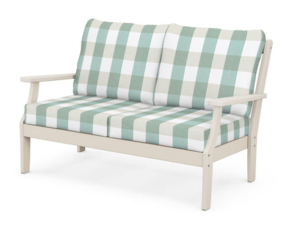 POLYWOOD® Braxton Deep Seating Loveseat in Sand / Buffalo Plaid Glacier Spa