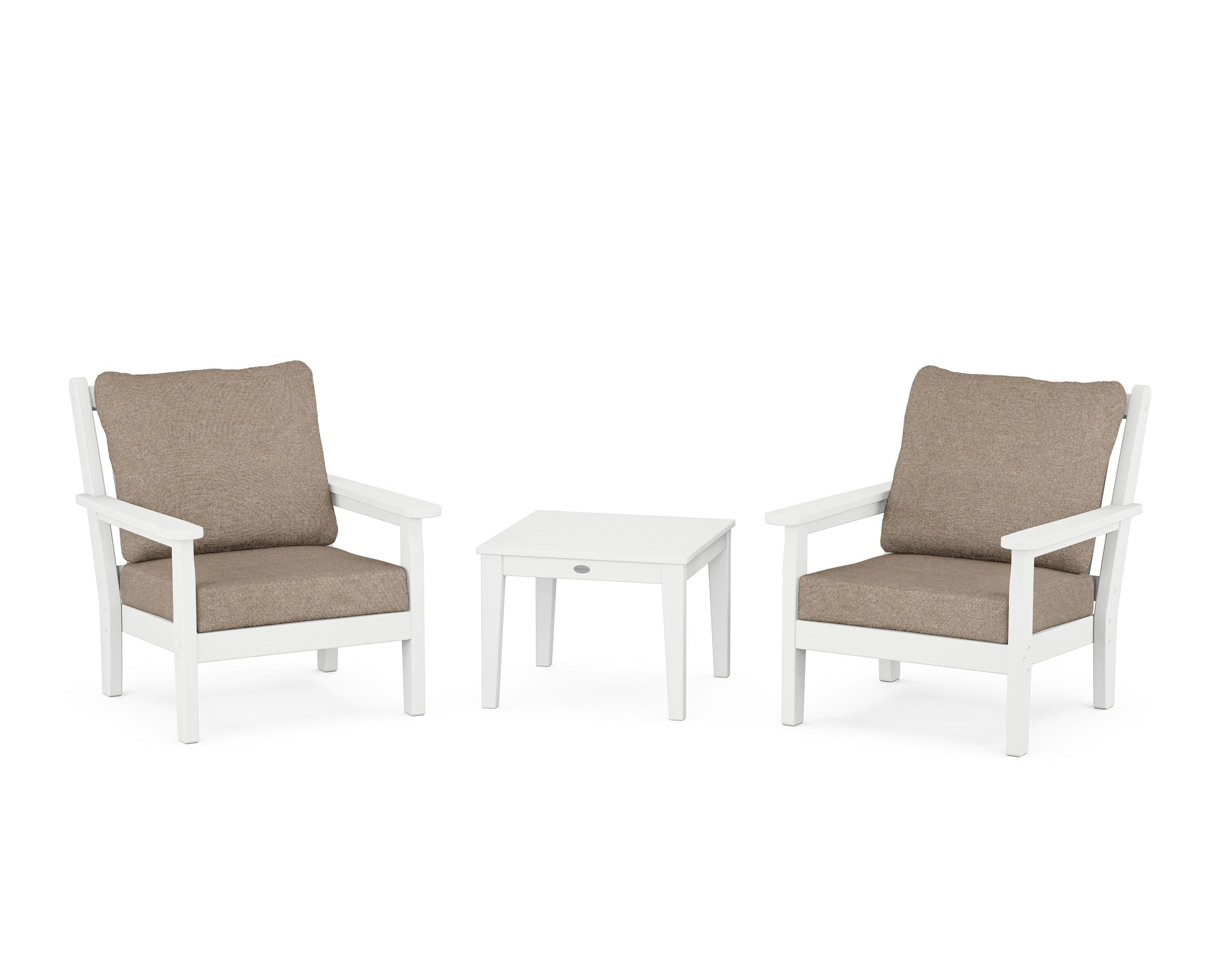 POLYWOOD® Chippendale 3-Piece Deep Seating Set in White / Spiced Burlap