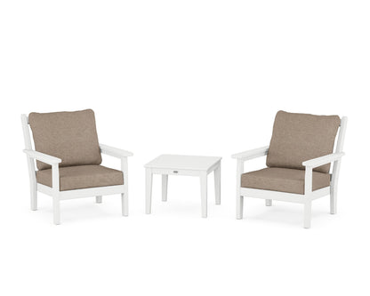 POLYWOOD® Chippendale 3-Piece Deep Seating Set in White / Spiced Burlap