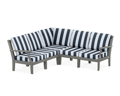 POLYWOOD® Braxton Modular 5-Piece Deep Seating Set in Slate Grey / Cabana Stripe Marine Indigo