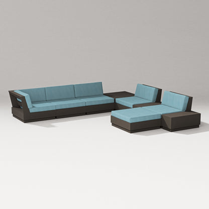 PW Designer Series Elevate 9-Piece Conversation Sectional in Vintage Coffee / Lattice Sky Blue