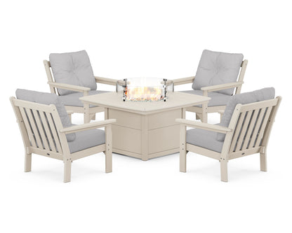 POLYWOOD® Vineyard 5-Piece Conversation Set with Fire Pit Table in Sand / Granite