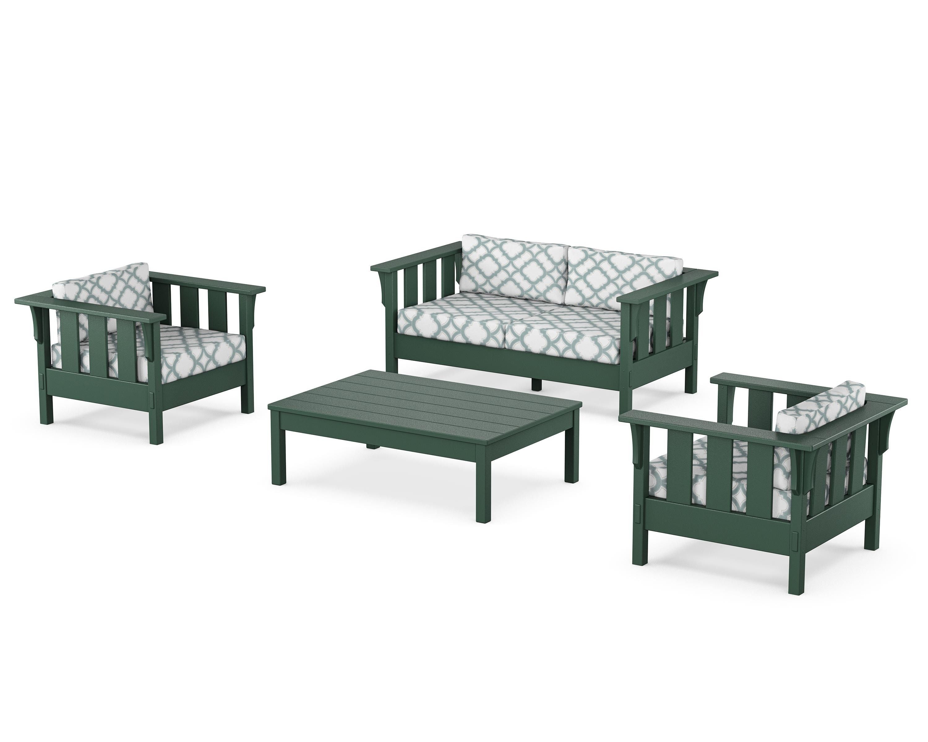 Martha Stewart by POLYWOOD® Acadia 4-Piece Deep Seating Set with Loveseat in Green / Trellis Glacier Spa