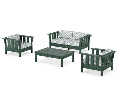 Martha Stewart by POLYWOOD® Acadia 4-Piece Deep Seating Set with Loveseat in Green / Trellis Glacier Spa