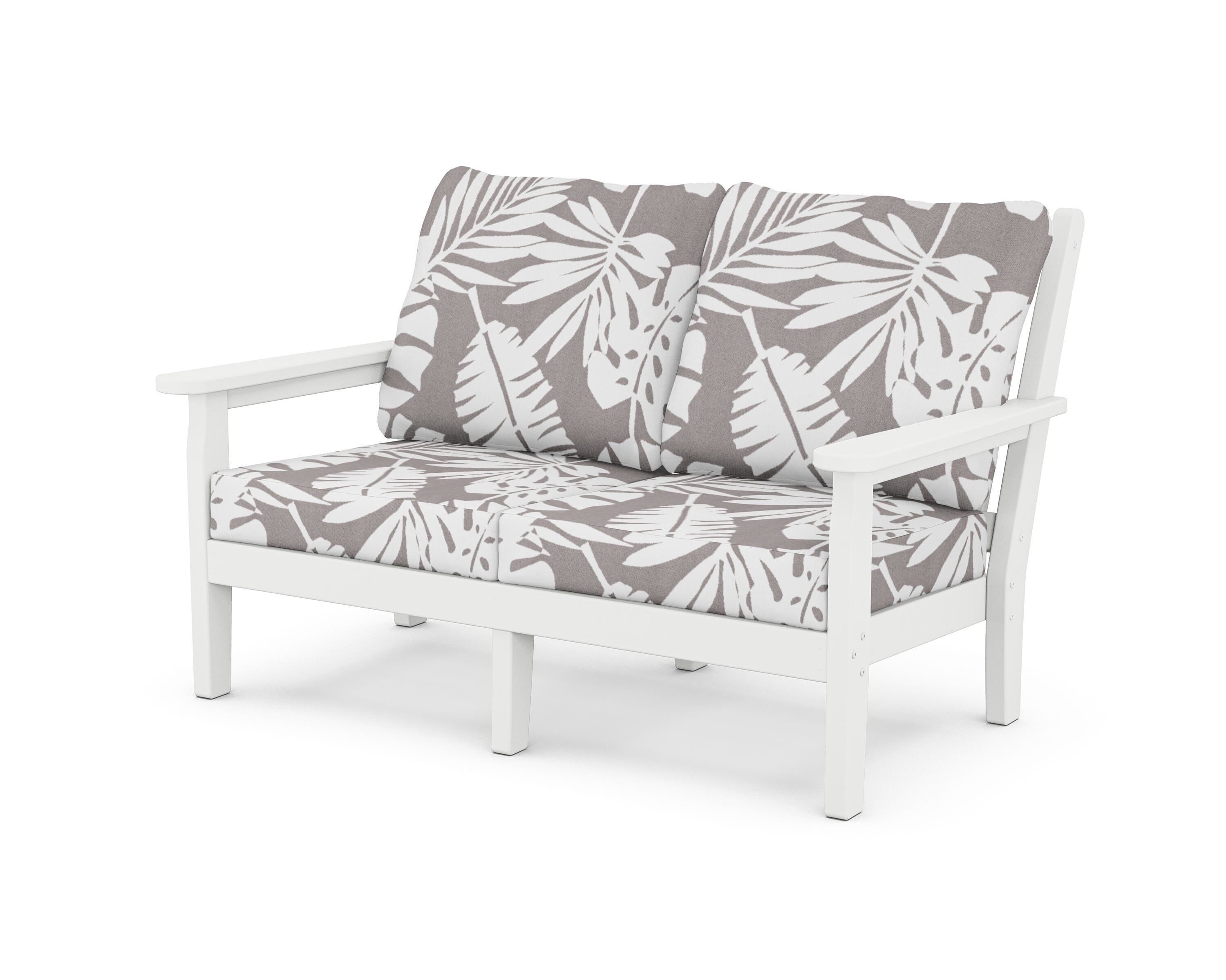 POLYWOOD® Chippendale Deep Seating Loveseat in White / Leaf Grey Mist