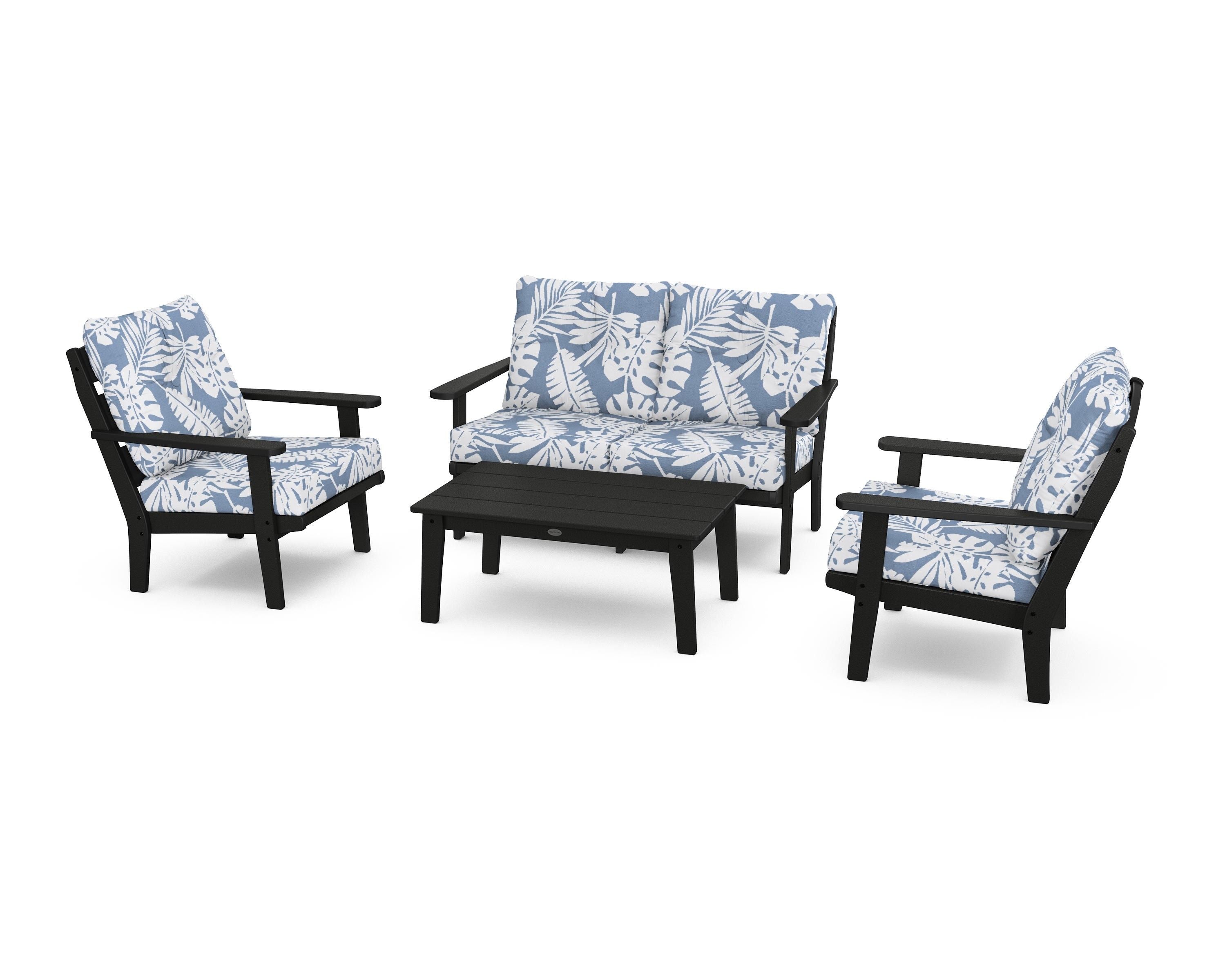 POLYWOOD® Lakeside 4-Piece Deep Seating Set in Black / Leaf Sky Blue