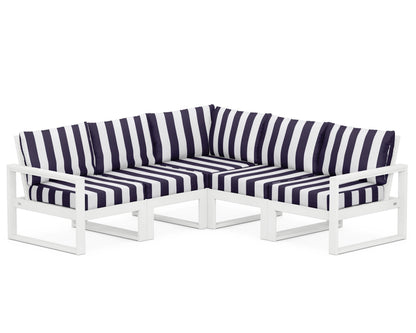 POLYWOOD® EDGE 5-Piece Modular Deep Seating Set in White / Cabana Stripe Navy