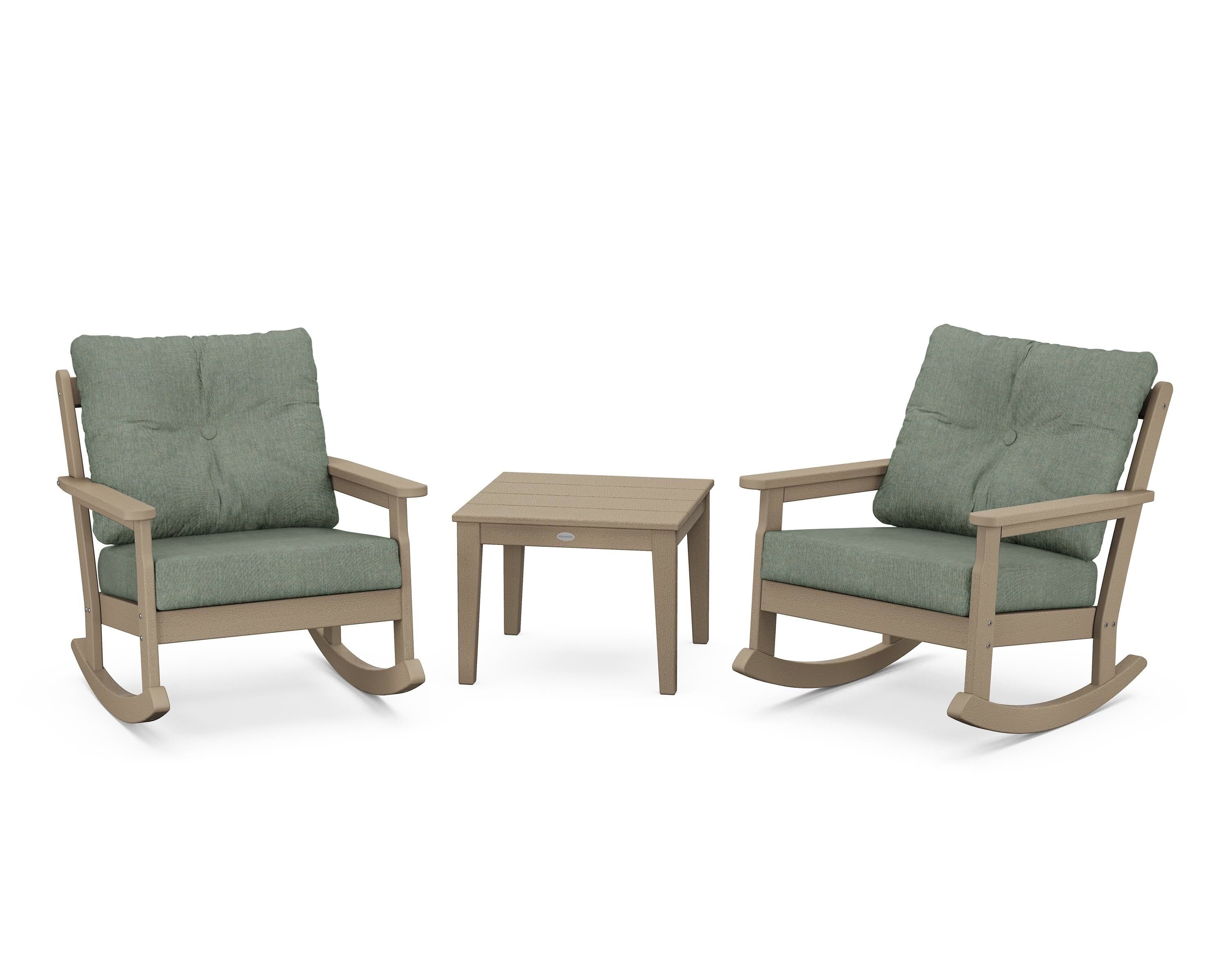 POLYWOOD® Vineyard 3-Piece Deep Seating Rocker Set in Vintage Sahara / Cast Sage