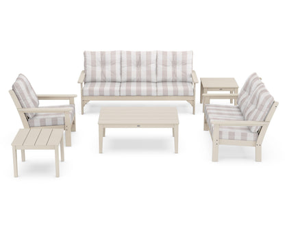 POLYWOOD® Vineyard 6-Piece Deep Seating Set in Sand / Buffalo Plaid Dune Burlap