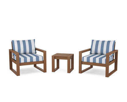 POLYWOOD® EDGE Sectional 3-Piece Deep Seating Set in Teak / Cabana Stripe Sky Blue