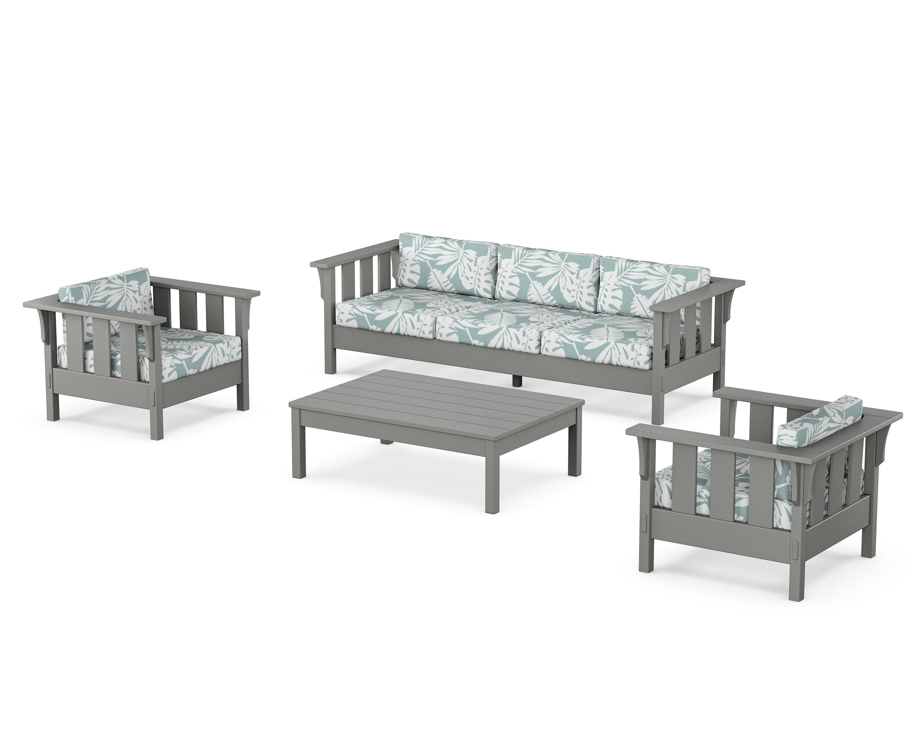 Martha Stewart by POLYWOOD® Acadia 4-Piece Deep Seating Set with Sofa in Slate Grey / Leaf Glacier Spa