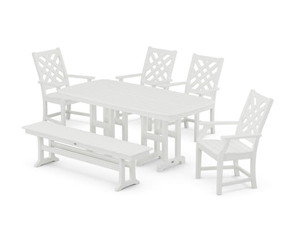 Country Living Wovendale 6-Piece Farmhouse Dining Set with Bench in White