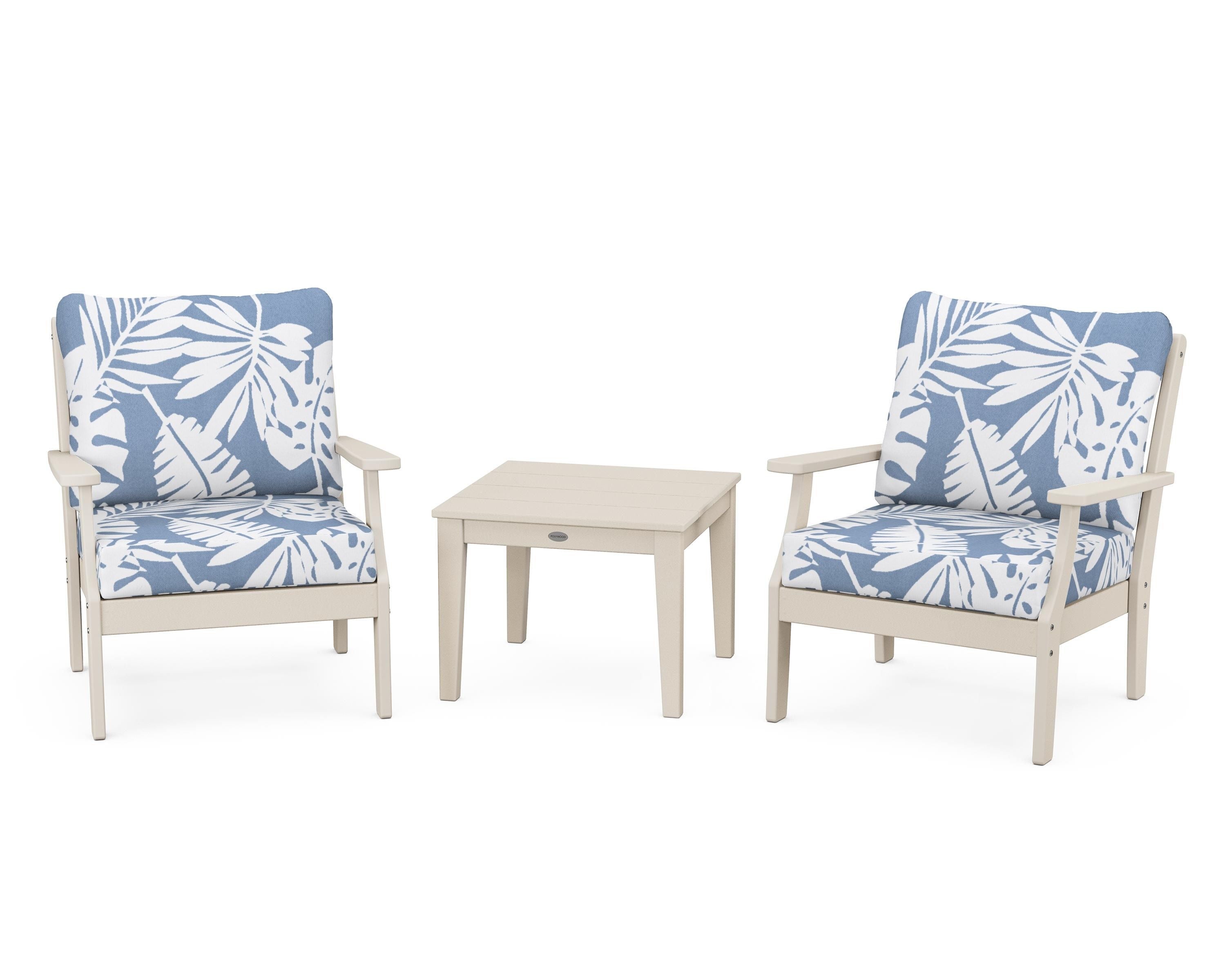 POLYWOOD® Braxton 3-Piece Deep Seating Set in Sand / Leaf Sky Blue