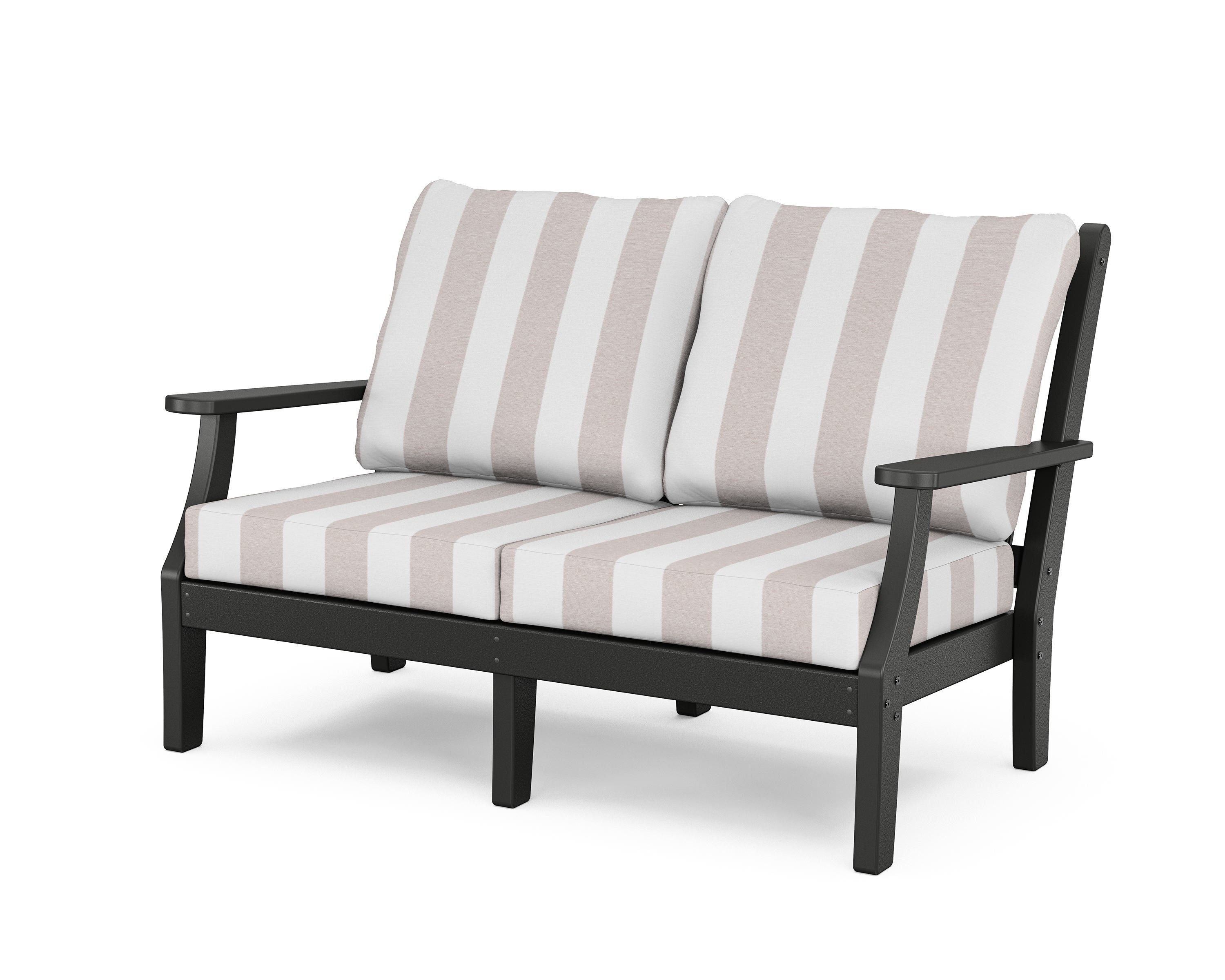 Country Living Wovendale Deep Seating Loveseat in Black / Cabana Stripe Dune Burlap