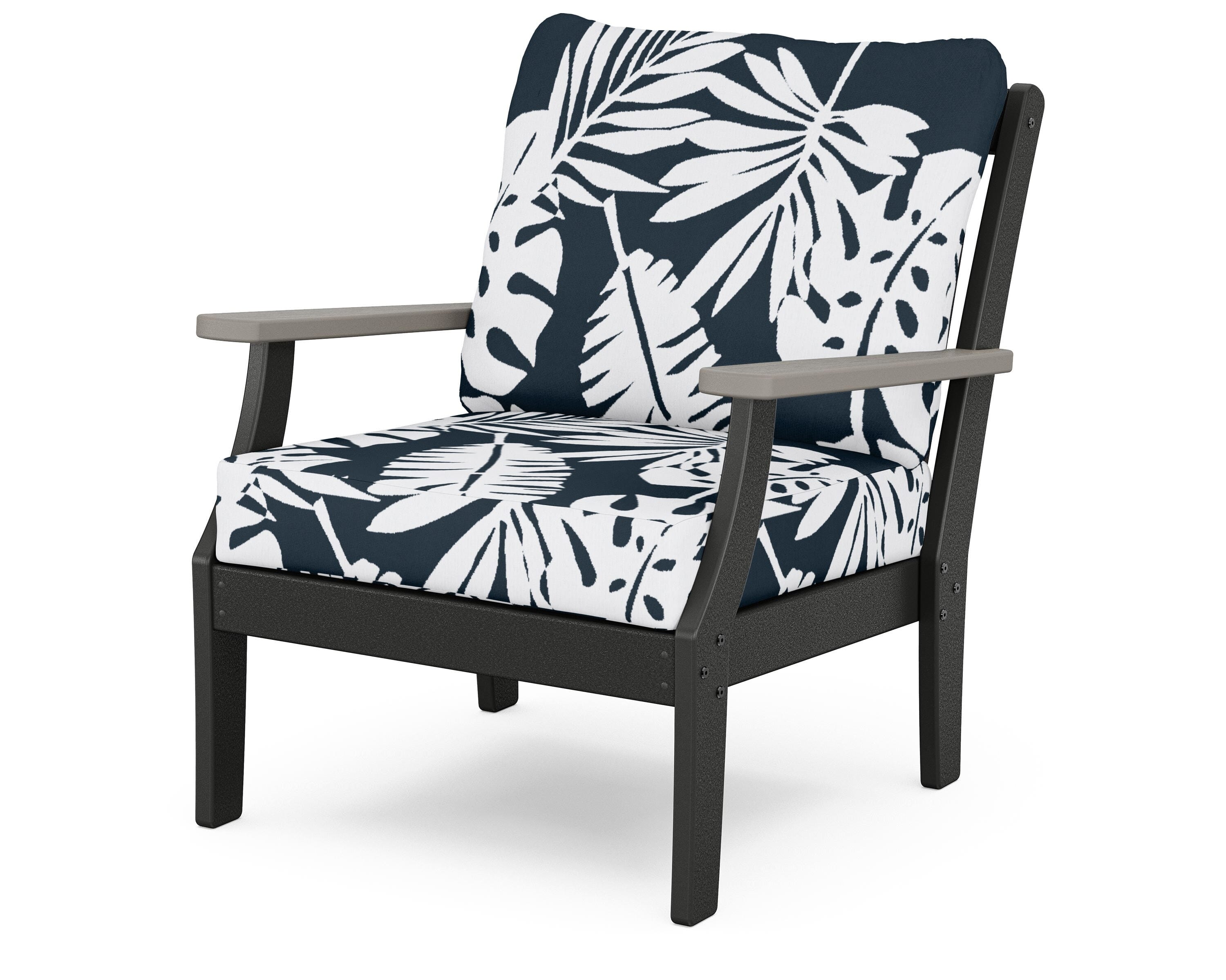 POLYWOOD® Braxton Deep Seating Chair in Black / Driftwood / Leaf Marine Indigo