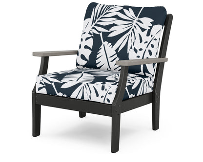 POLYWOOD® Braxton Deep Seating Chair in Black / Driftwood / Leaf Marine Indigo