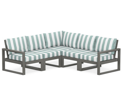 POLYWOOD® EDGE 5-Piece Modular Deep Seating Set in Slate Grey / Cabana Stripe Glacier Spa