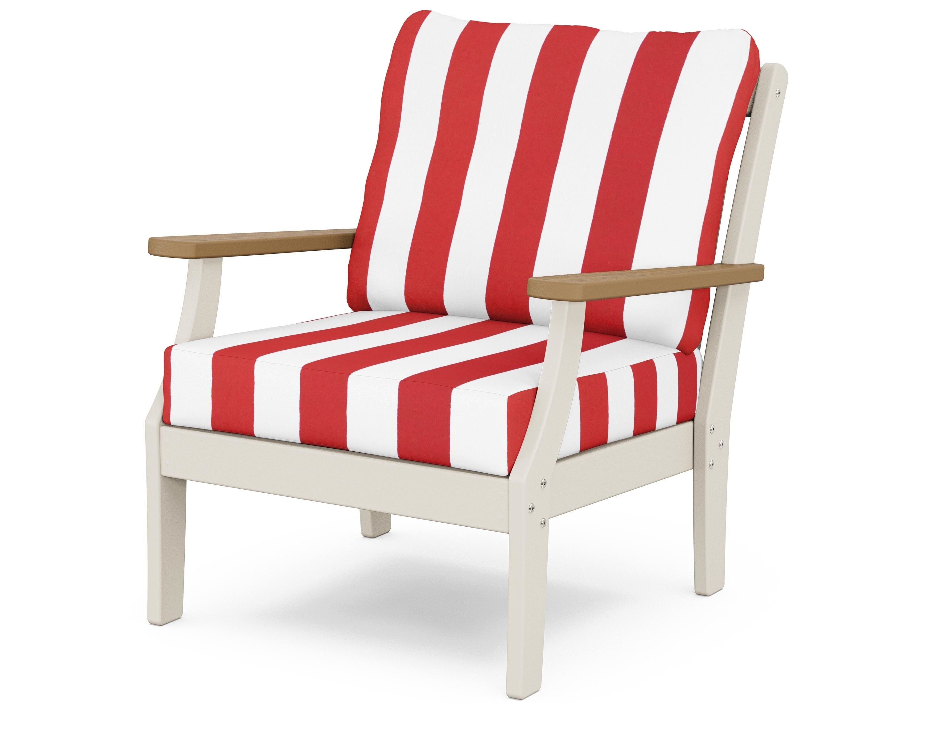 POLYWOOD® Braxton Deep Seating Chair in Sand / Natural / Cabana Stripe Crimson