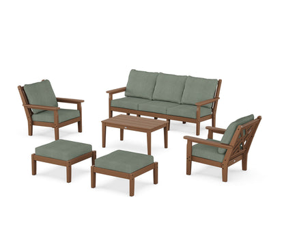POLYWOOD® Chippendale 6-Piece Lounge Sofa Set in Teak / Cast Sage