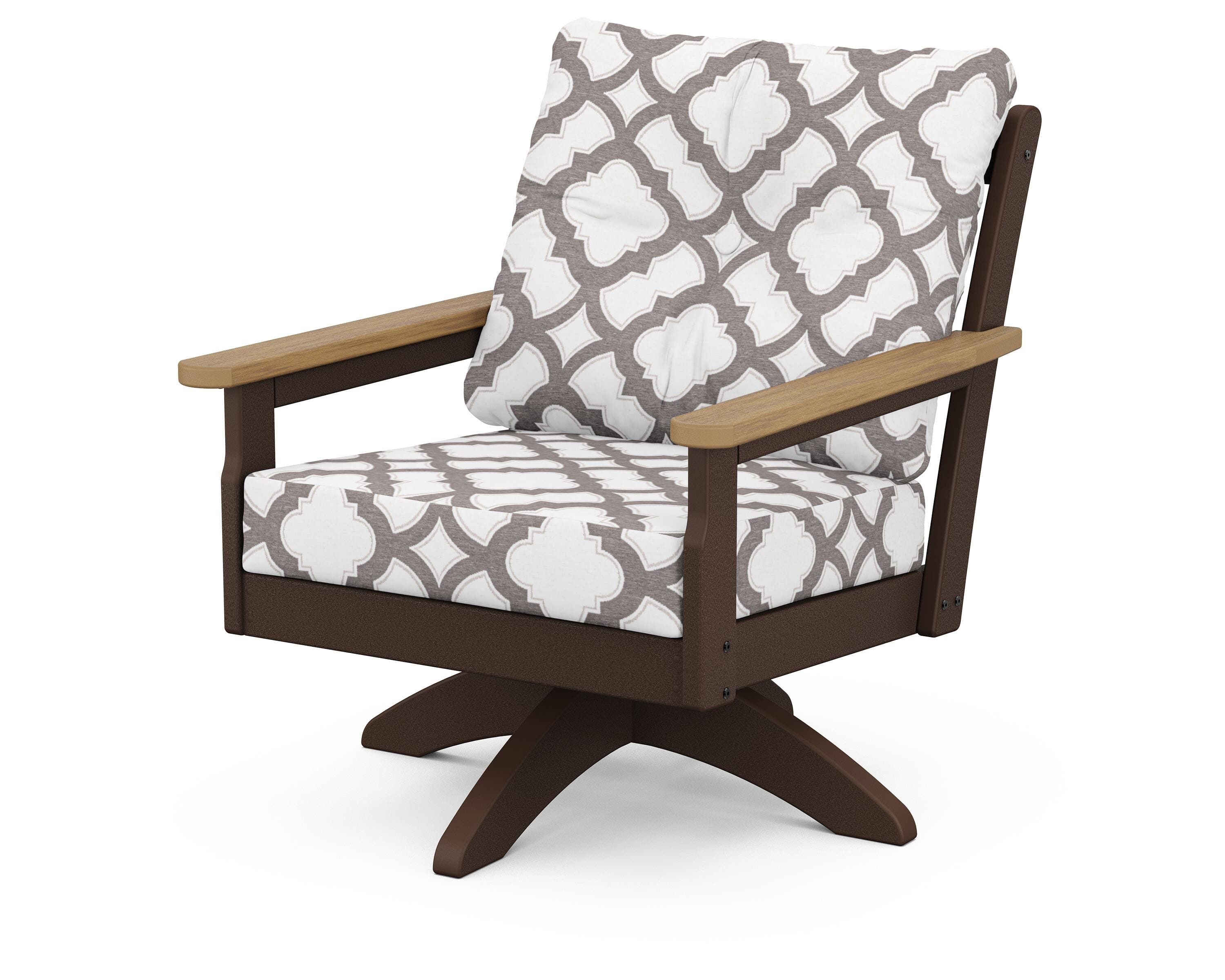 POLYWOOD® Vineyard Deep Seating Swivel Chair in Mahogany / Natural / Trellis Grey Mist