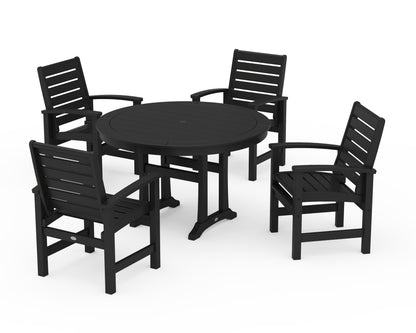 POLYWOOD® Signature 5-Piece Round Dining Set with Trestle Legs in Black