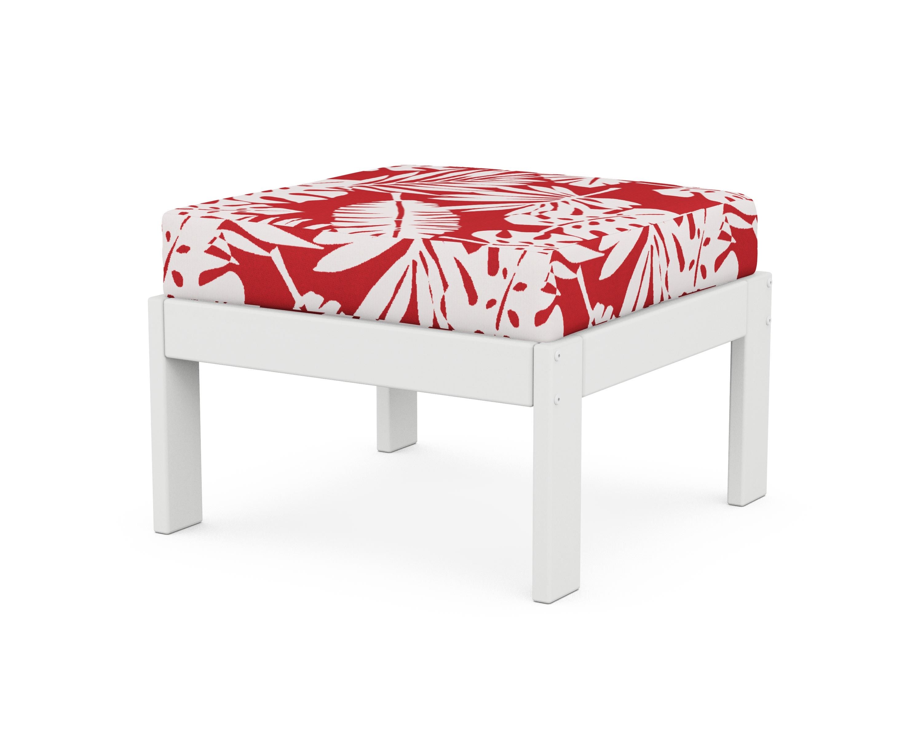 POLYWOOD® Vineyard Modular Ottoman in White / Leaf Crimson