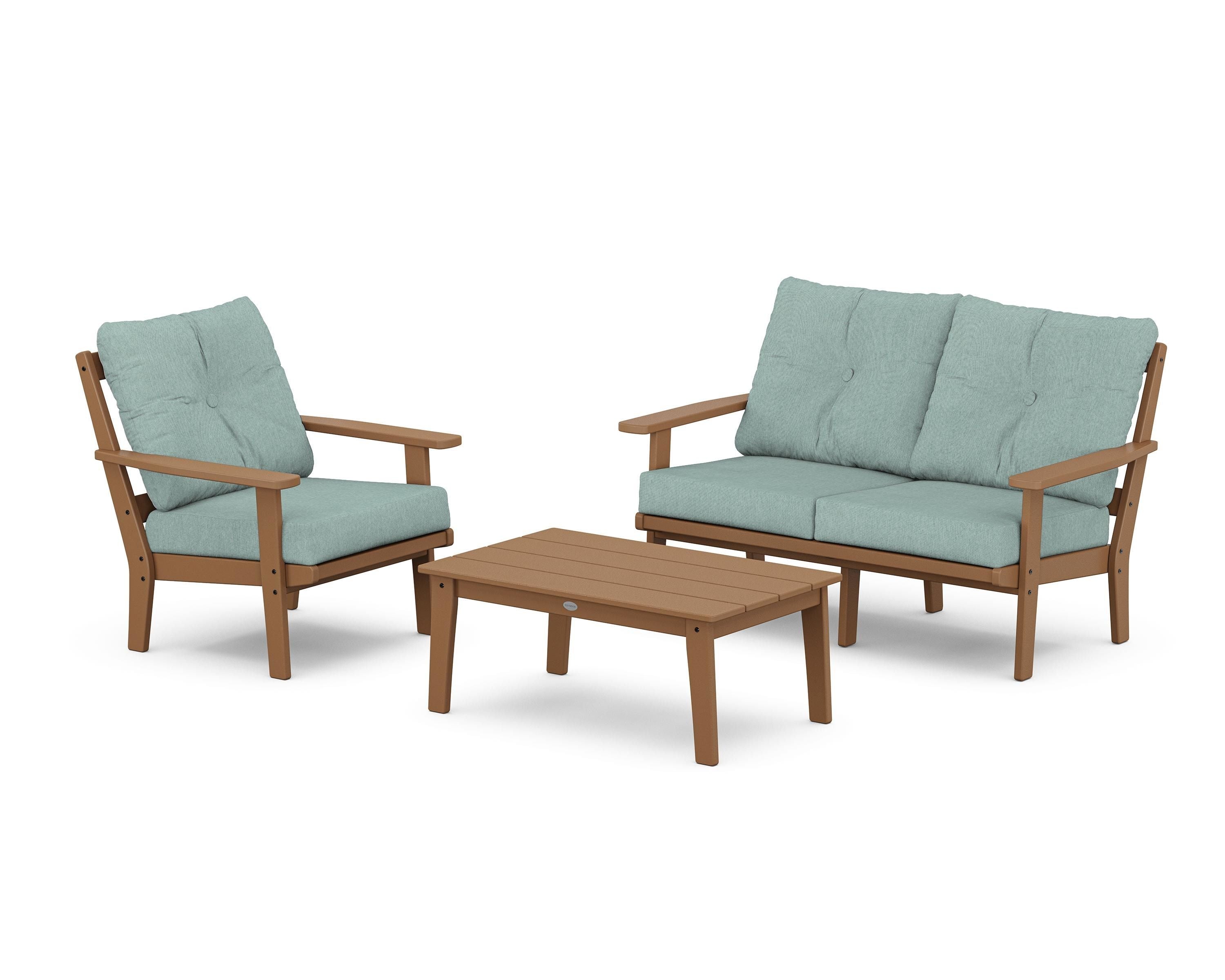 POLYWOOD® Prairie 3-Piece Deep Seating Set with Loveseat in Teak / Glacier Spa