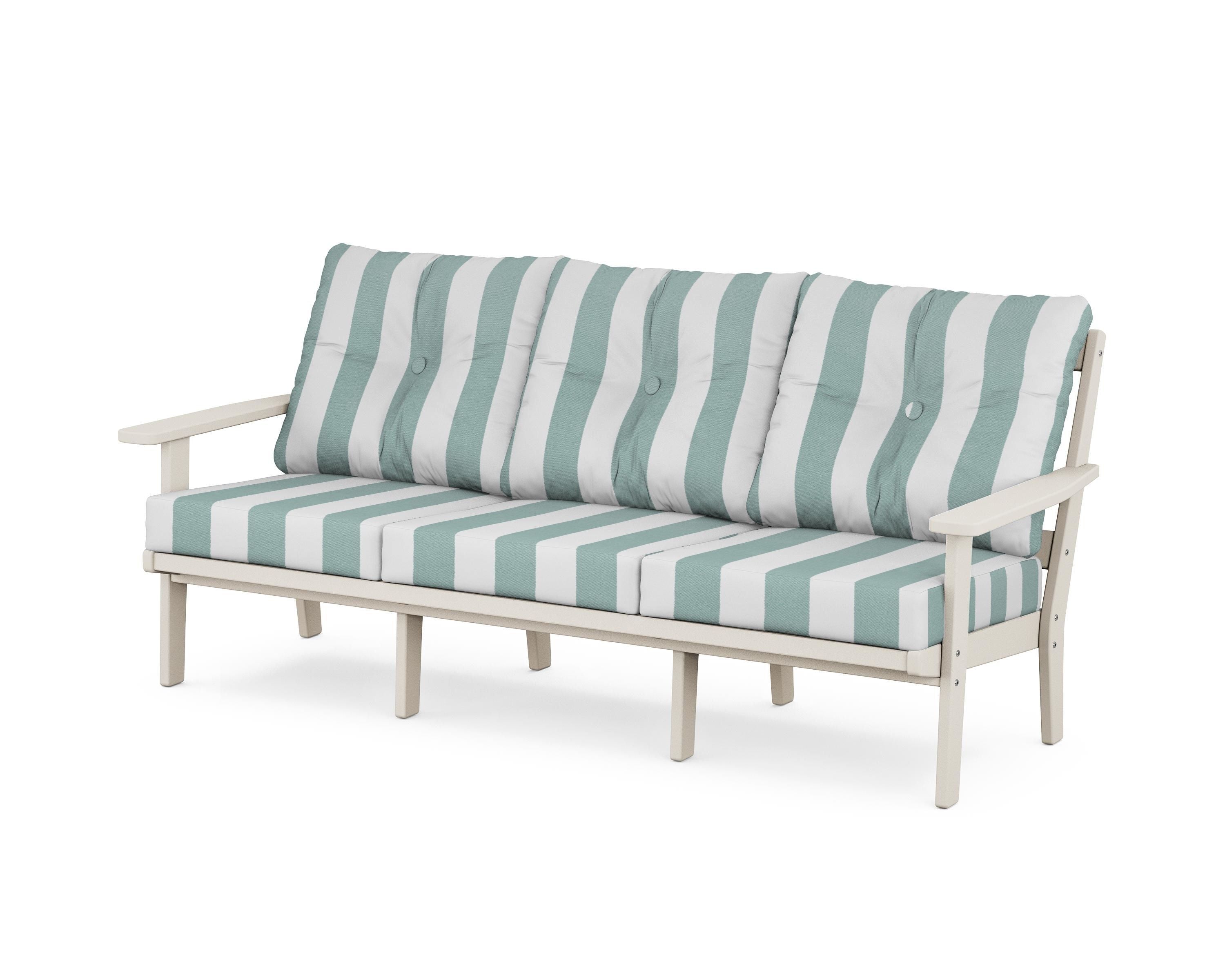 POLYWOOD® Prairie Deep Seating Sofa in Sand / Cabana Stripe Glacier Spa