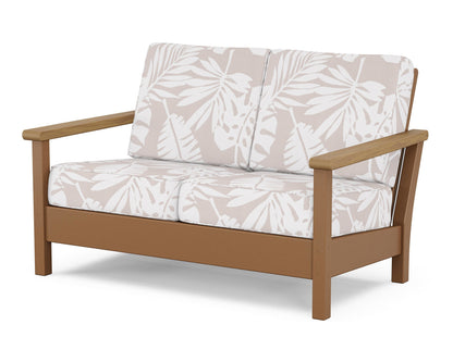 POLYWOOD® Harbour Deep Seating Loveseat in Teak / Natural / Leaf Dune Burlap