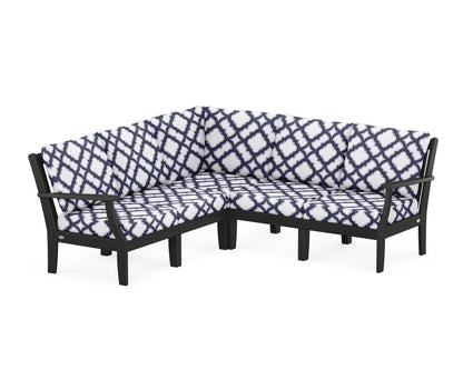 POLYWOOD® Braxton Modular 5-Piece Deep Seating Set in Black / Trellis Navy