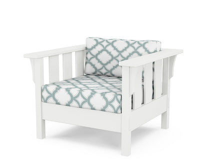Martha Stewart by POLYWOOD® Acadia Deep Seating Chair in White / Trellis Glacier Spa